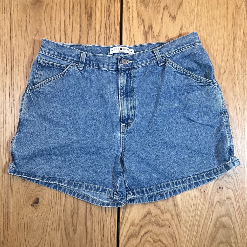 Tommy Hilfiger Denim Carpenter Shorts Women 35 Blue Vintage 90s Y2K Utility
